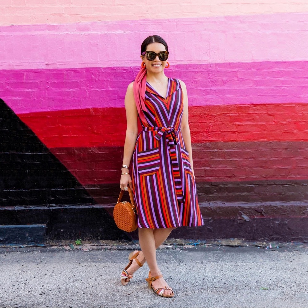 Modcloth Striped Midi Dress - Red, Purple, Black